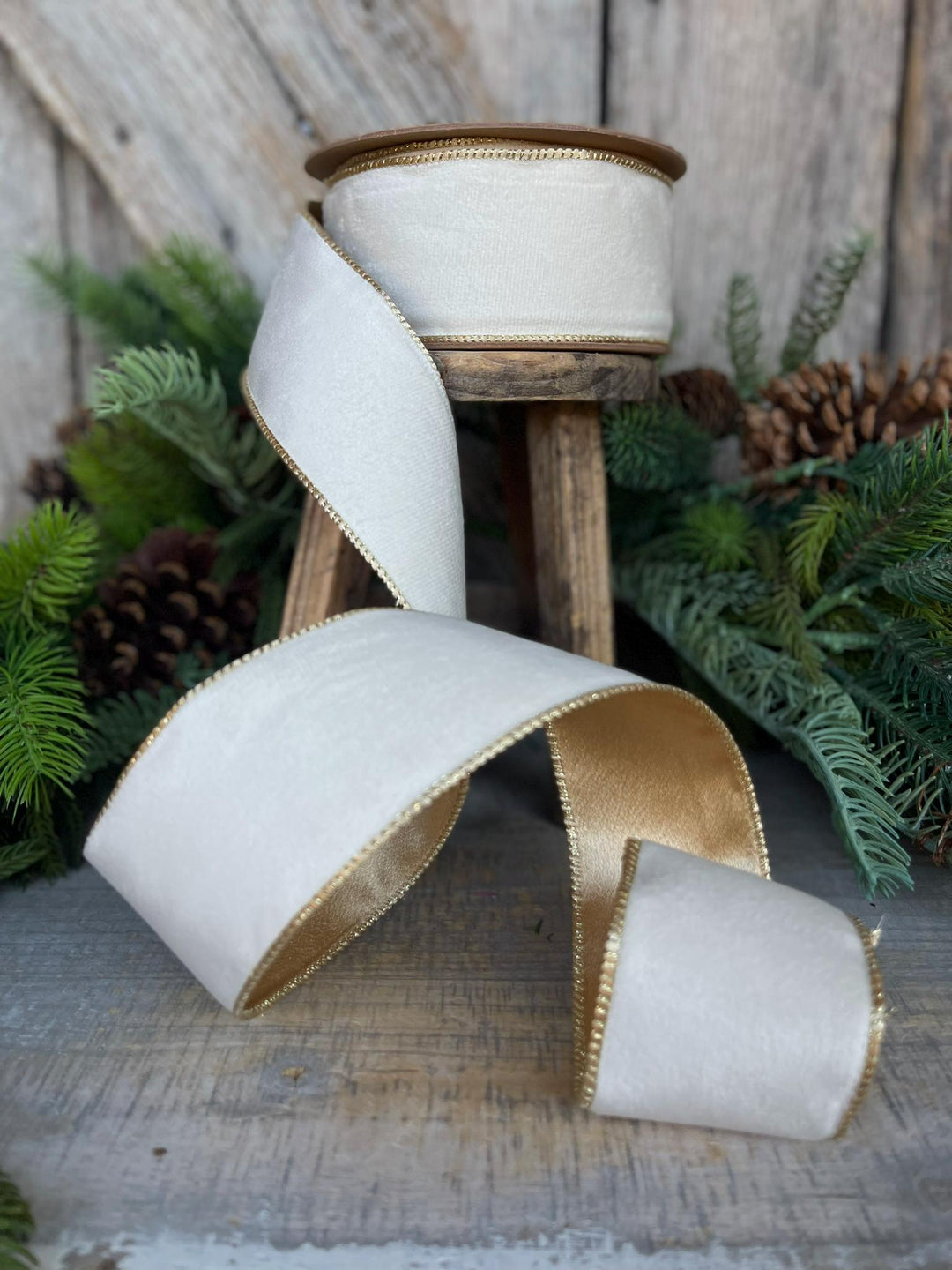 2.5" Ivory Velvet Ribbon, Ivory Ribbon, Cream White Ribbon