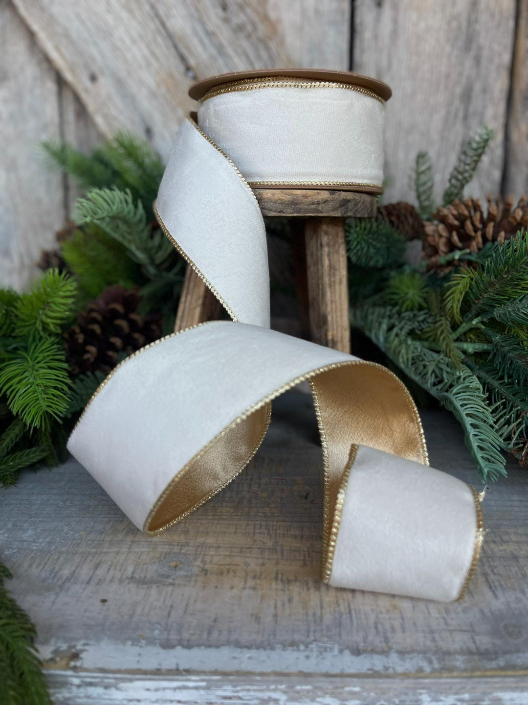 2.5" Ivory Velvet Ribbon, Ivory Ribbon, Cream White Ribbon