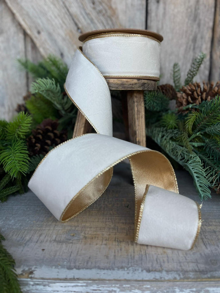 2.5" Ivory Velvet Ribbon, Ivory Ribbon, Cream White Ribbon