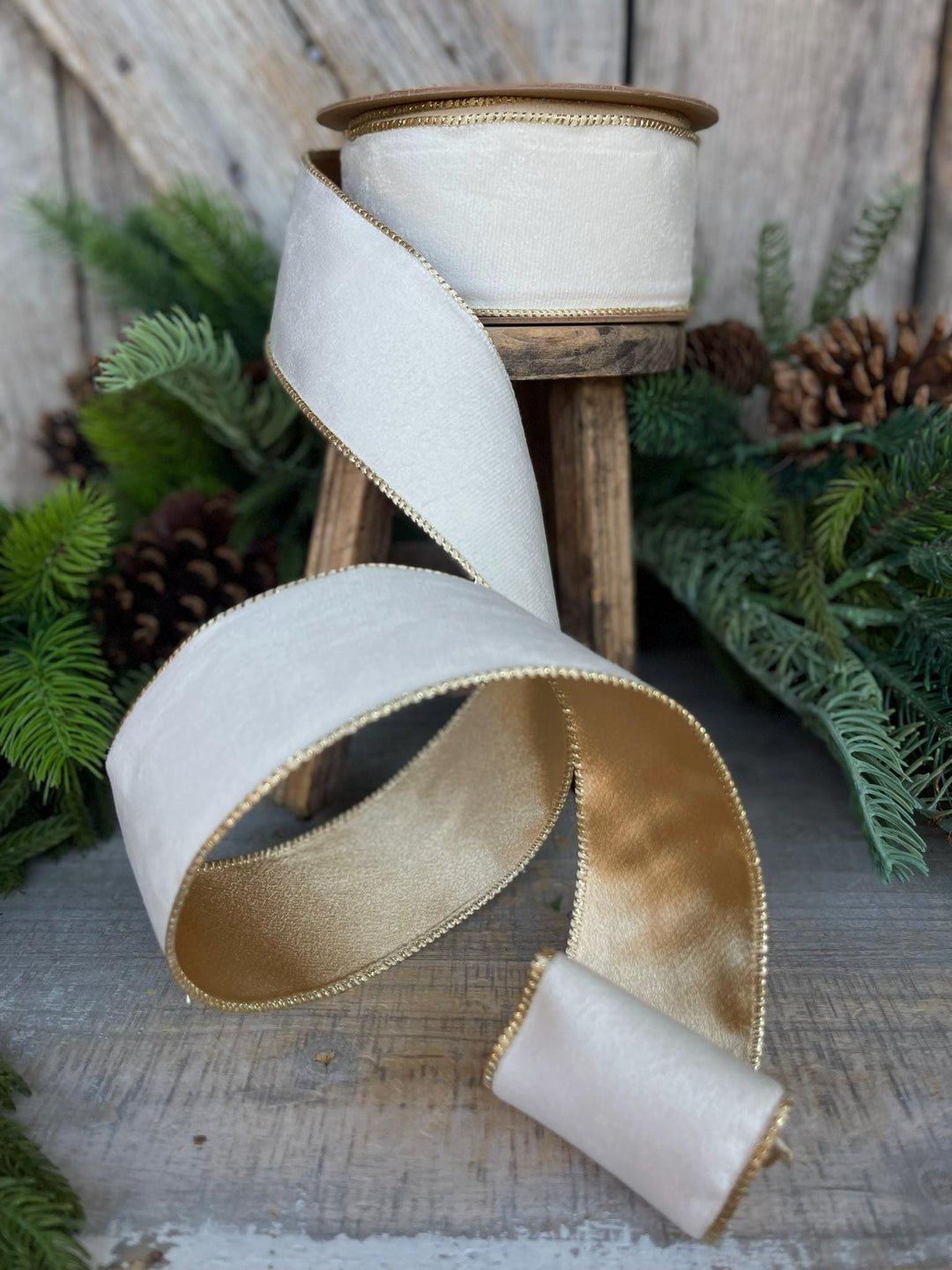 2.5" Ivory Velvet Ribbon, Ivory Ribbon, Cream White Ribbon