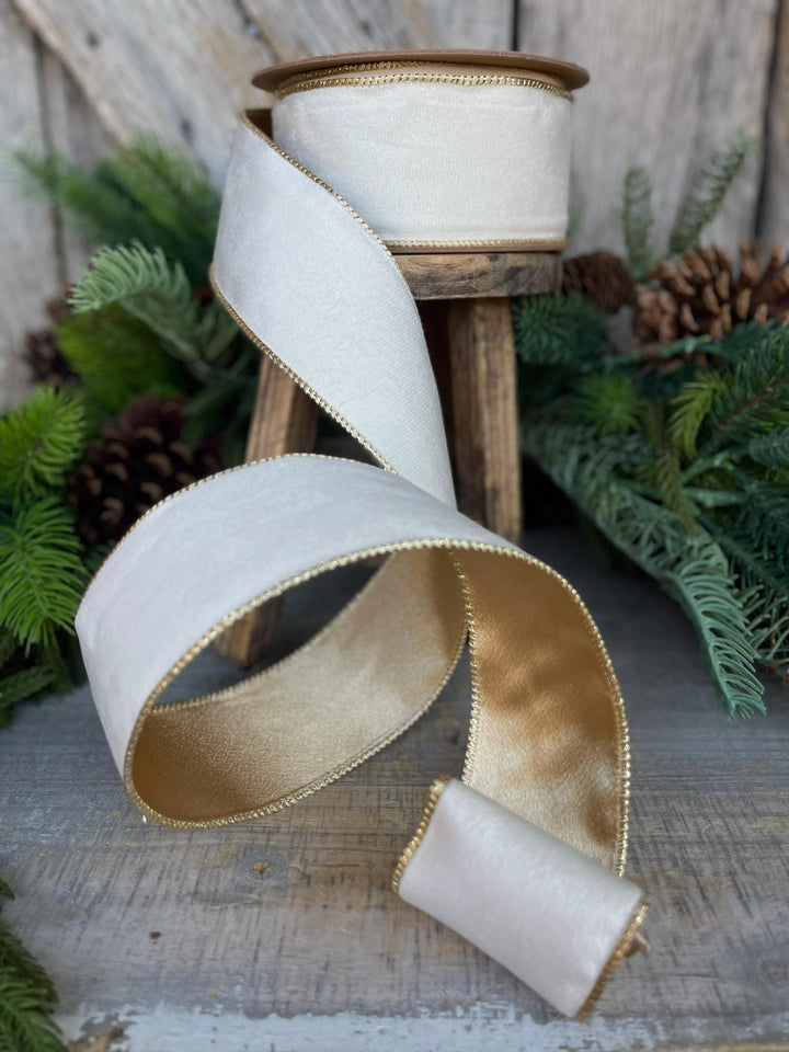2.5" Ivory Velvet Ribbon, Ivory Ribbon, Cream White Ribbon