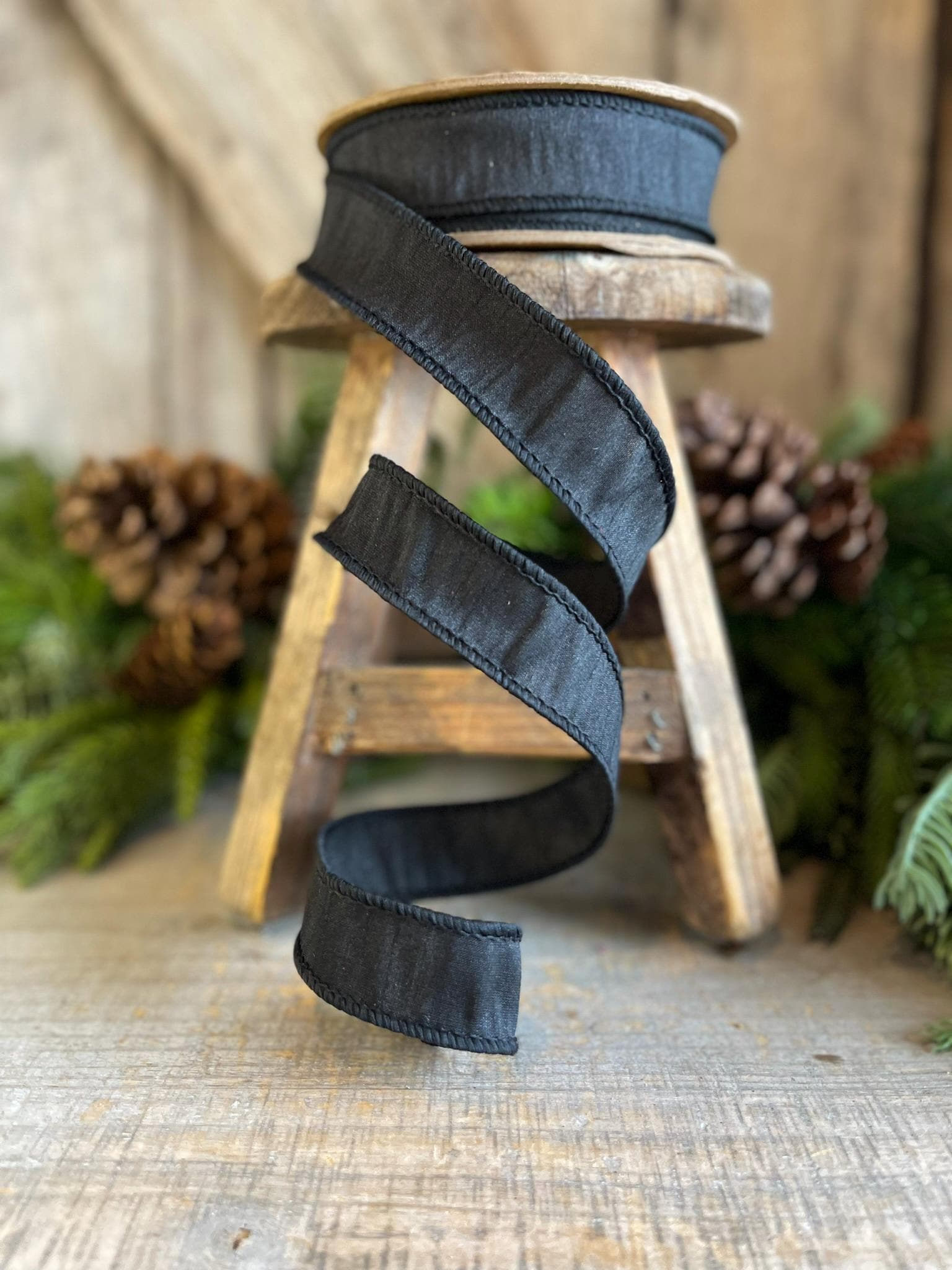 1" Black Dupioni Ribbon, Black WIred Ribbon, Fall Ribbon
