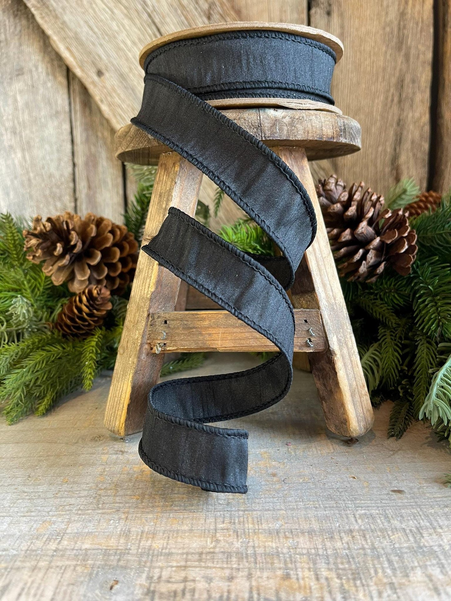 1" Black Dupioni Ribbon, Black WIred Ribbon, Fall Ribbon