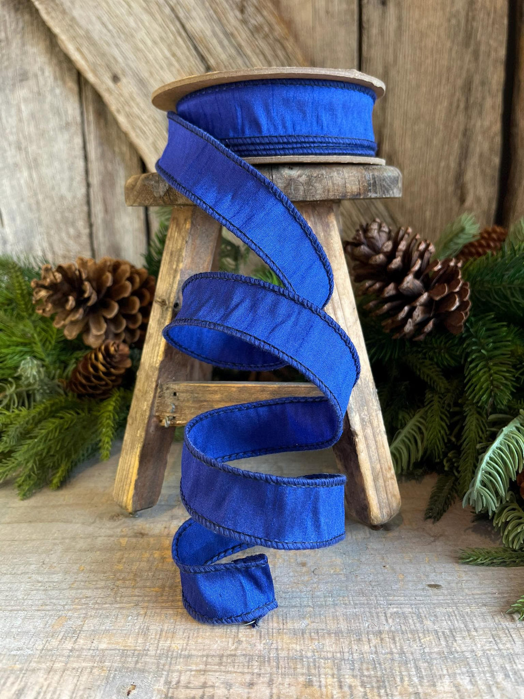 1” Royal Blue Dupioni Ribbon, Christmas Ribbon, Bright Blue Ribbon