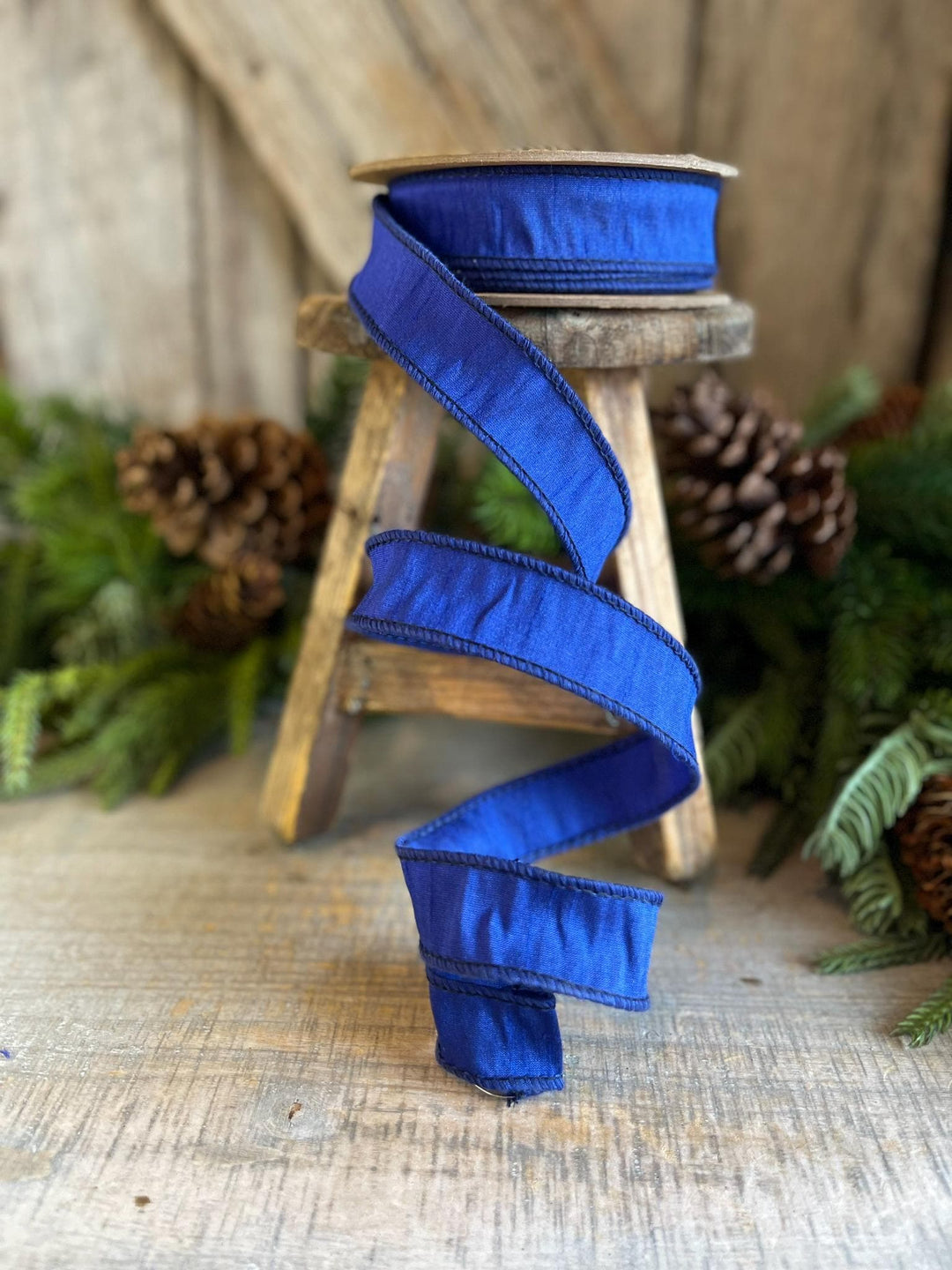 1” Royal Blue Dupioni Ribbon, Christmas Ribbon, Bright Blue Ribbon