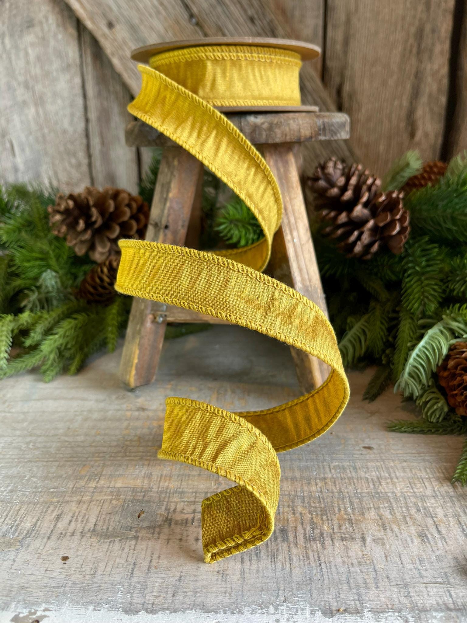 1" Gold Dupioni Ribbon, Gold WIred Ribbon, Fall Ribbon