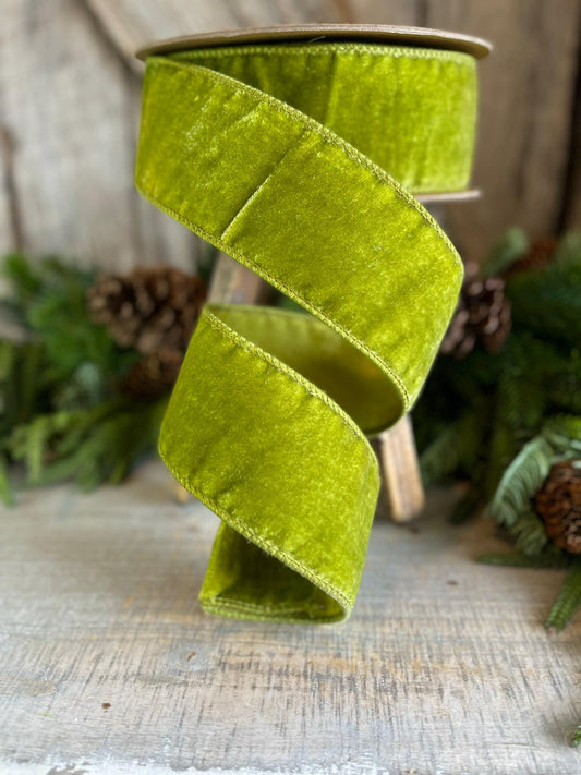 2.5 Lime Green Velvet, Farrisilk Velvet Ribbon, Farrisilk Ribbon
