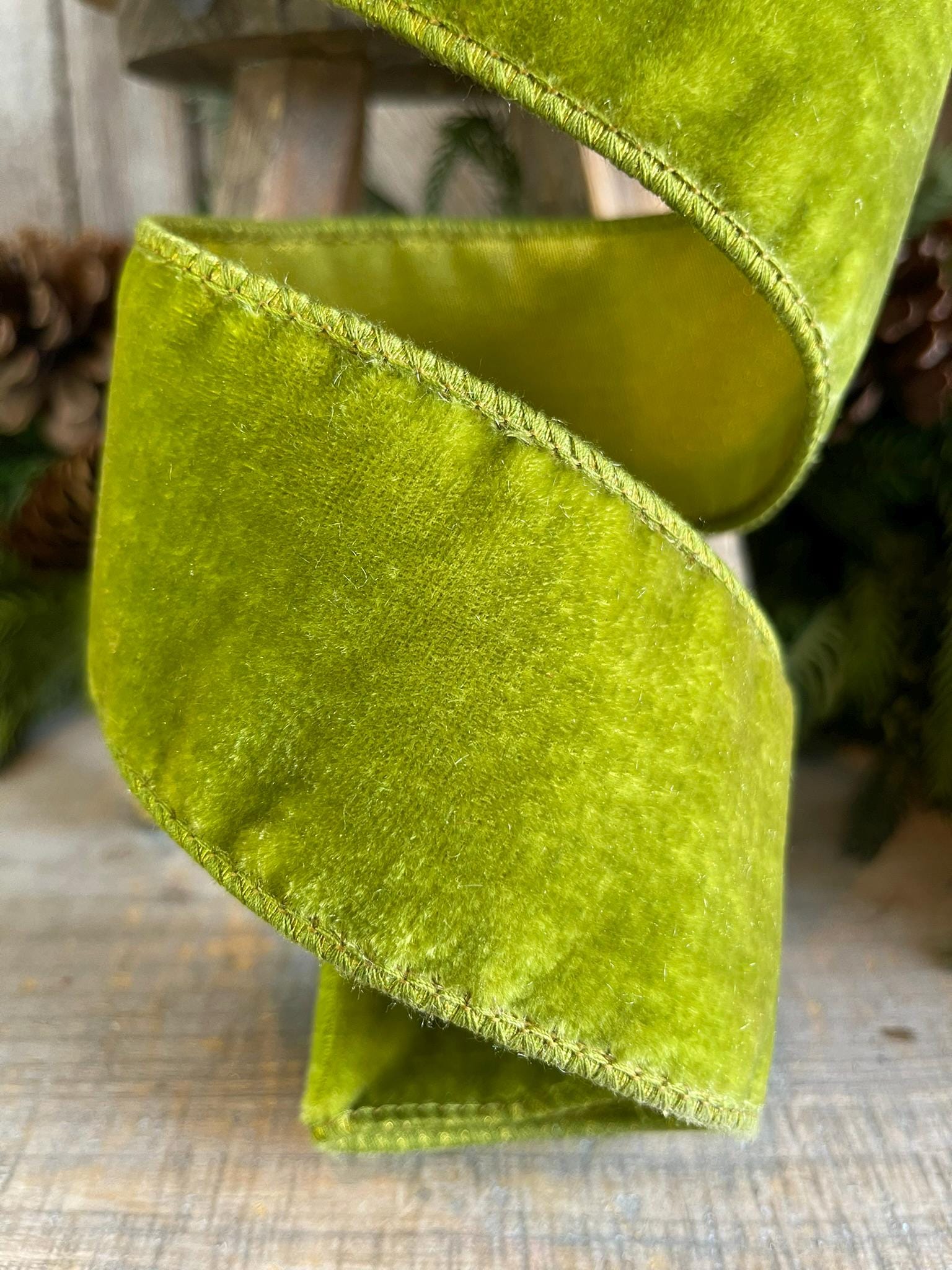 Lime Green Velvet Wired Ribbon: 2.5 Inch, 10 Yard