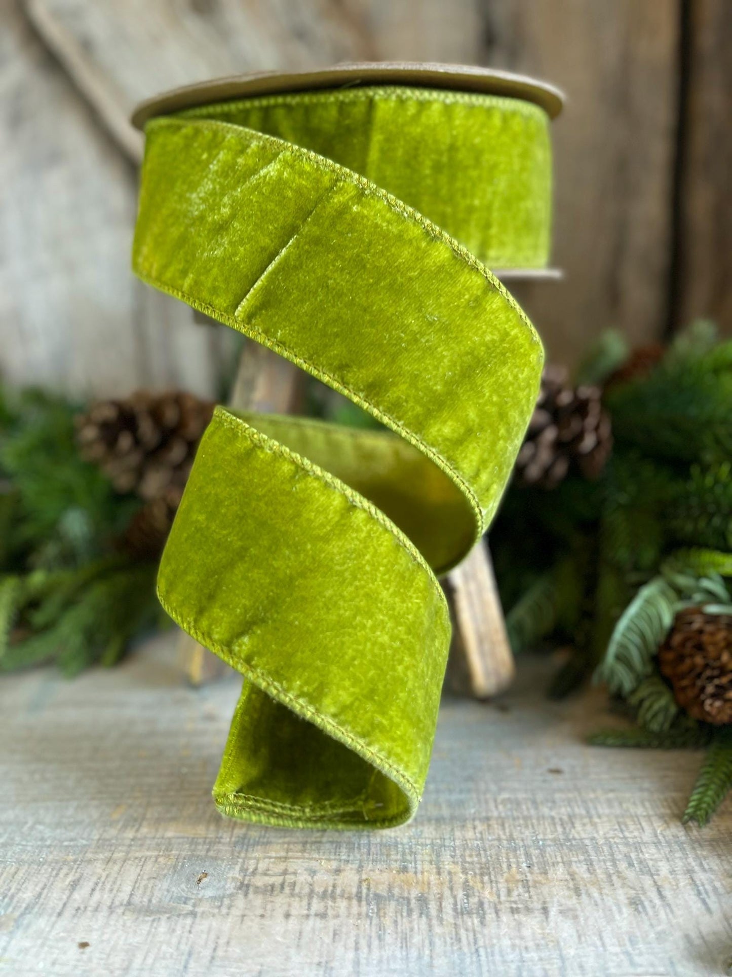 Lime Green Velvet Wired Ribbon: 2.5 Inch, 10 Yard