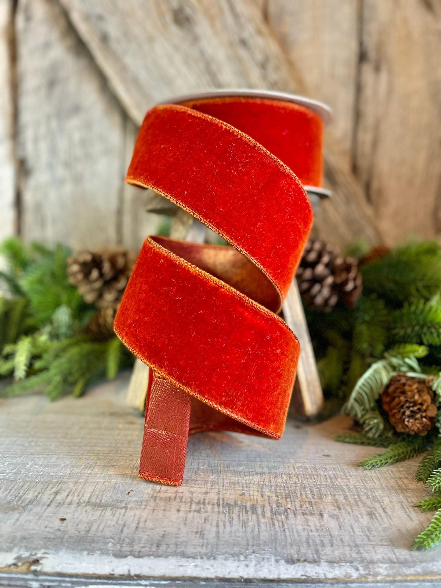 2.5" Cinnamon Velvet Ribbon, Farrisilk ribbon, fall velvet