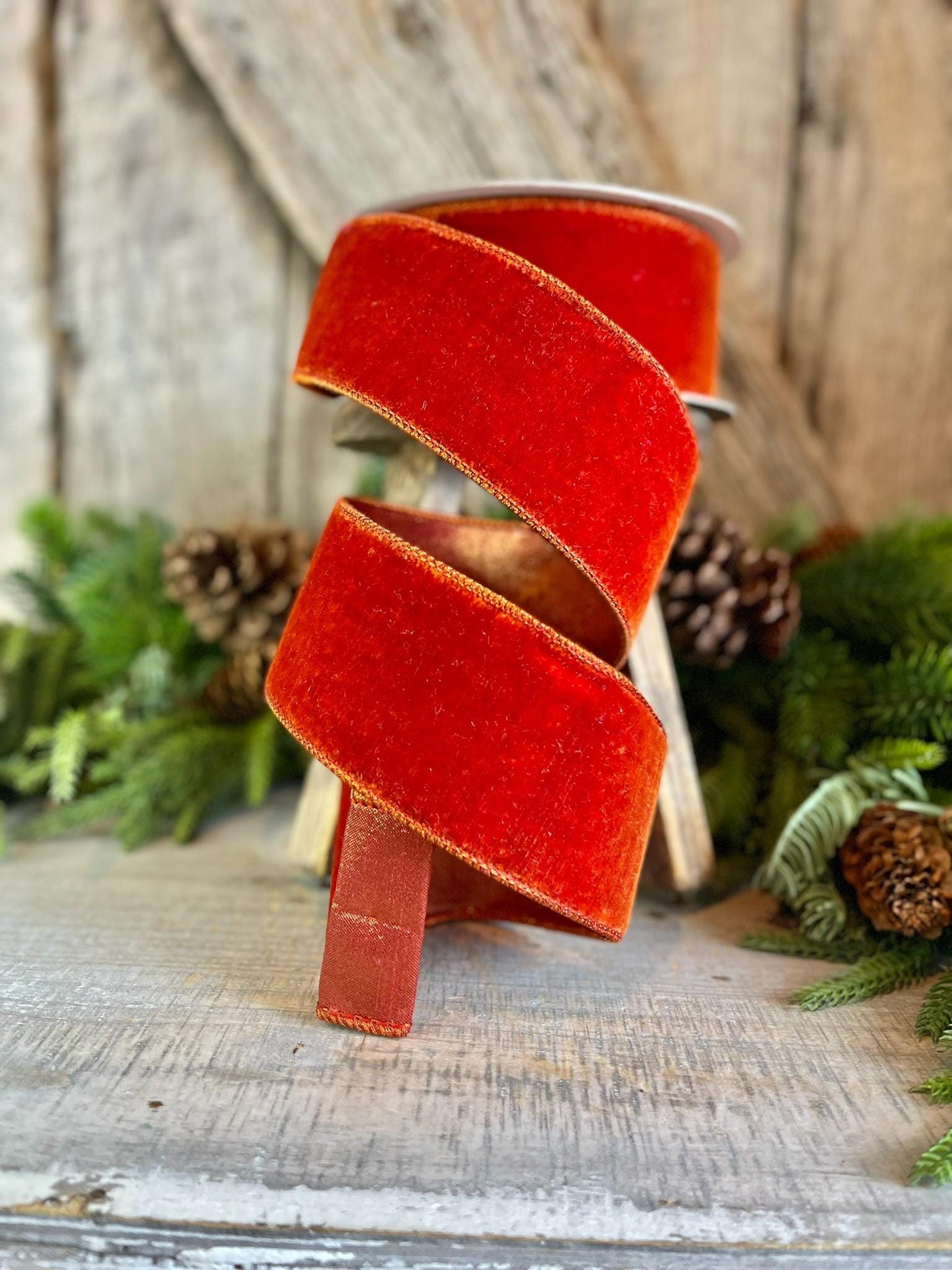 2.5" Cinnamon Velvet Ribbon, Farrisilk ribbon, fall velvet