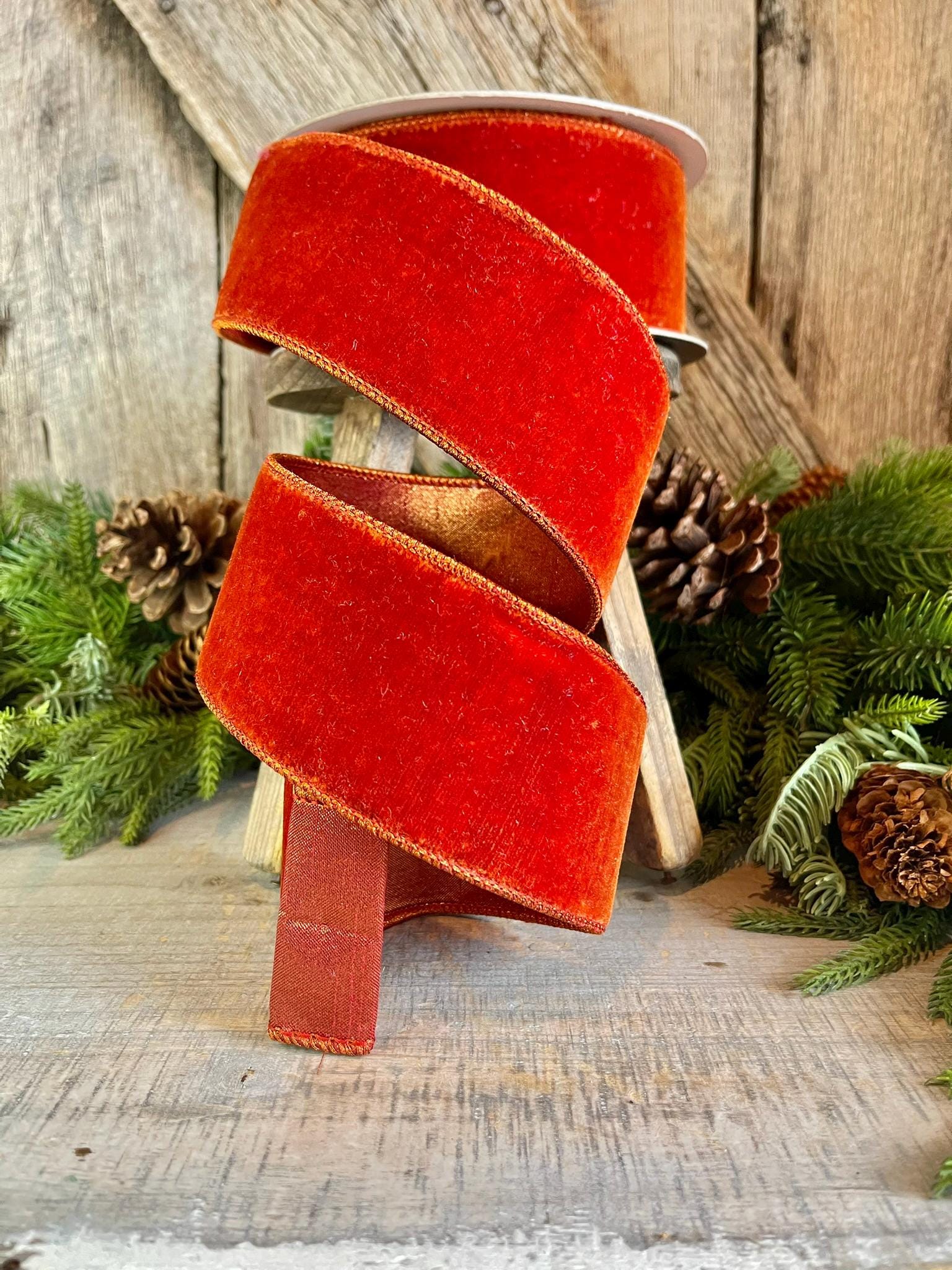 2.5" Cinnamon Velvet Ribbon, Farrisilk ribbon, fall velvet
