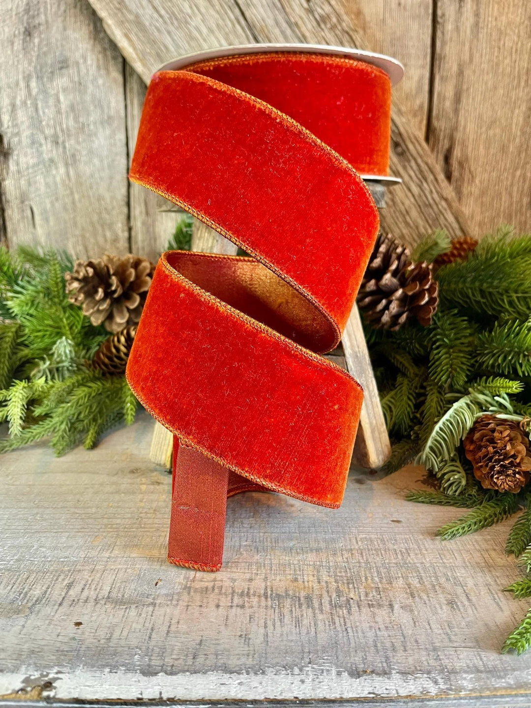 2.5" Cinnamon Velvet Ribbon, Farrisilk ribbon, fall velvet