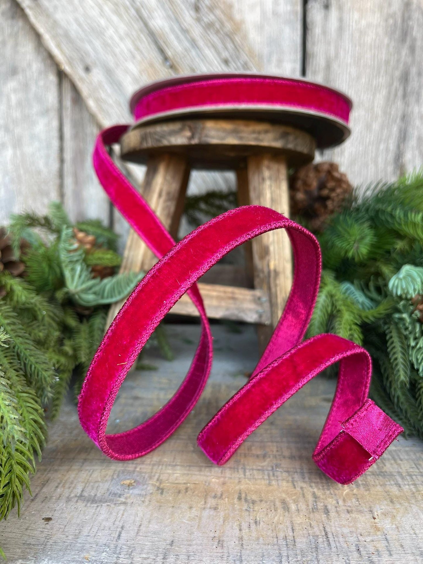 3/4" Hot Pink Velvet Luster Wired Ribbon, Farrisilk Ribbon, Velvet Ribbon