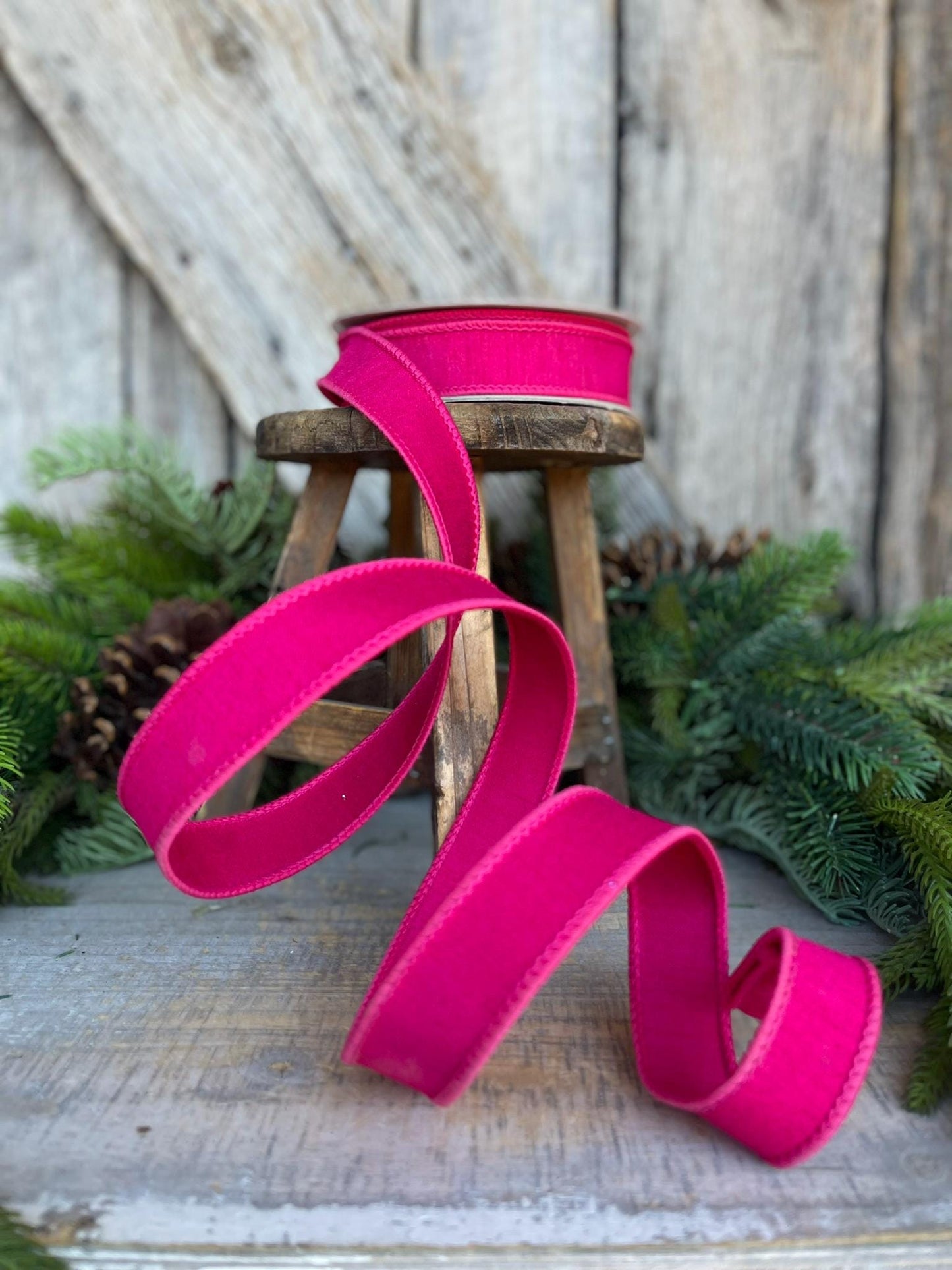 1” Hot Pink Dupion Ribbon, Farrisilk ribbon, wired ribbon