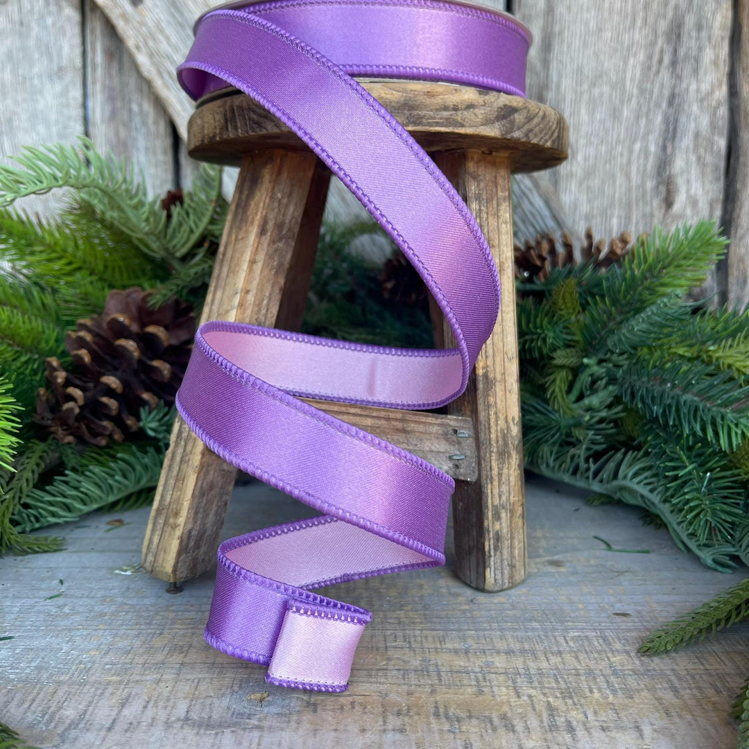 1" Purple Lavender Pink Wired Ribbon, Farrisilk Ribbon, Satin Ribbon