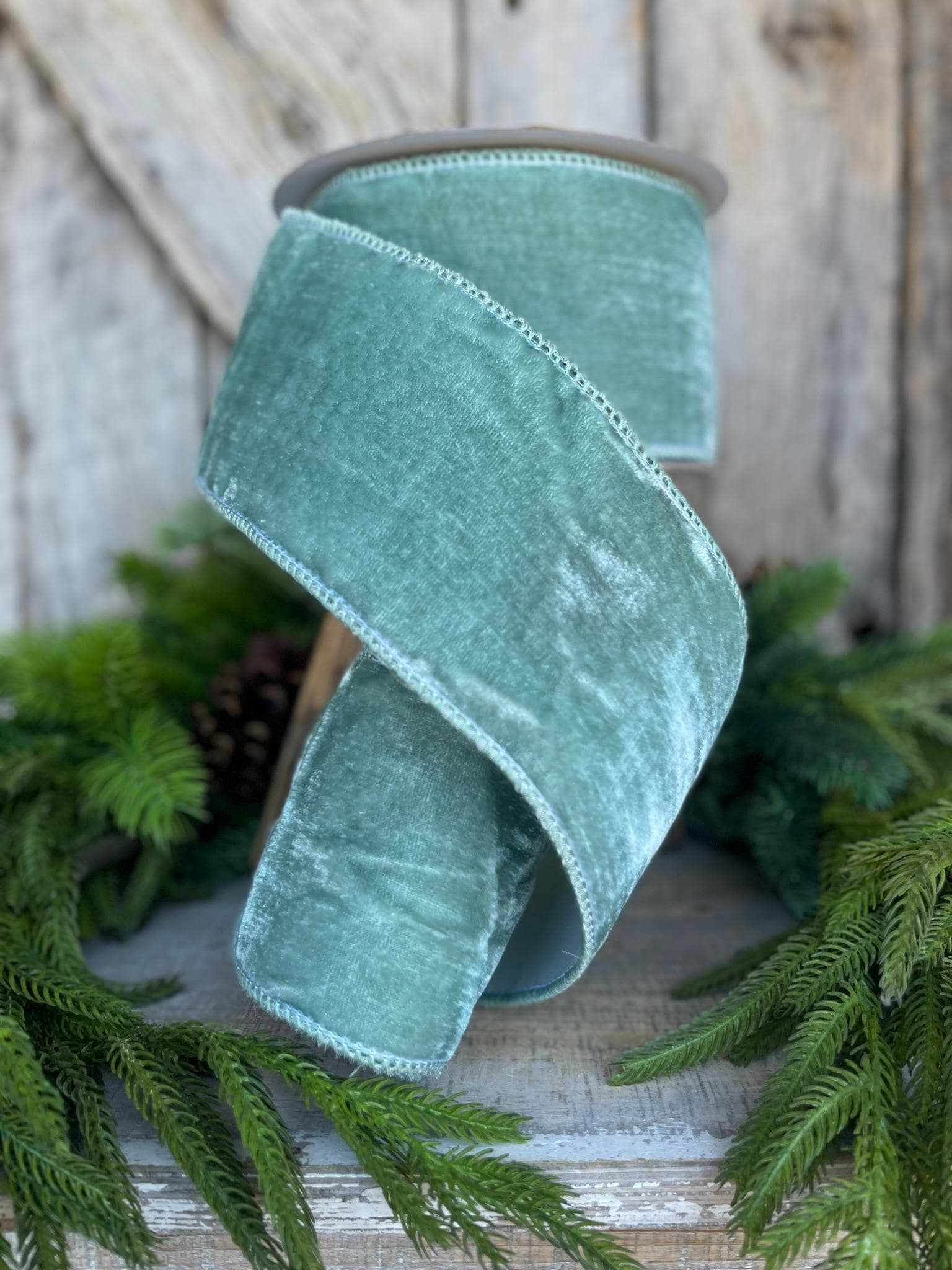 4" Aqua Celadon Velvet, Christmas Velvet