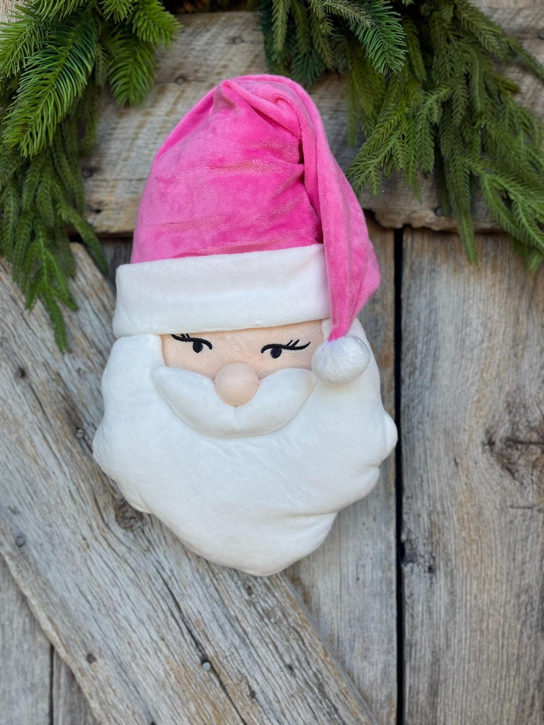15" Pink Santa Ornament, Pink Santa Wreath Attachment, Plush Pink Santa Head