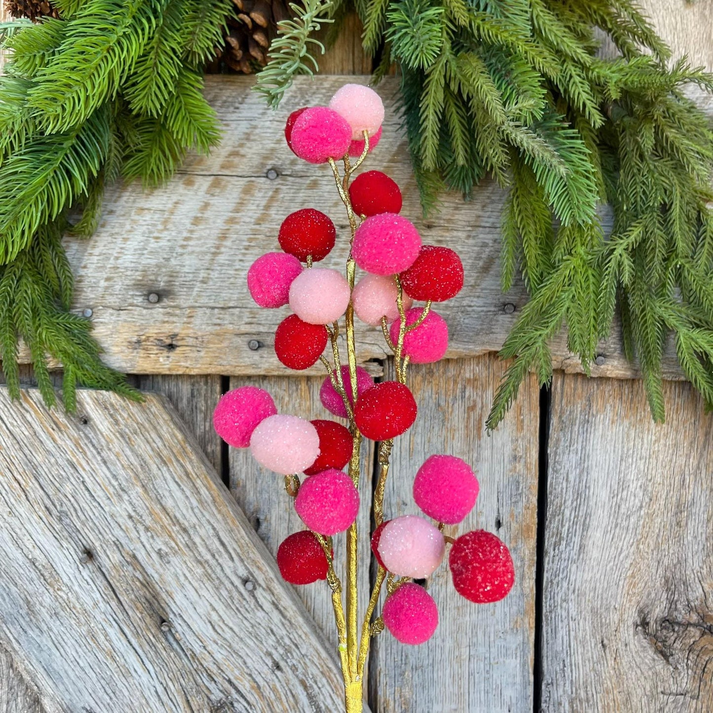 26" Pink Red Ball Spray, Pink Christmas Ball Spray, Pinkmas Tree Spray