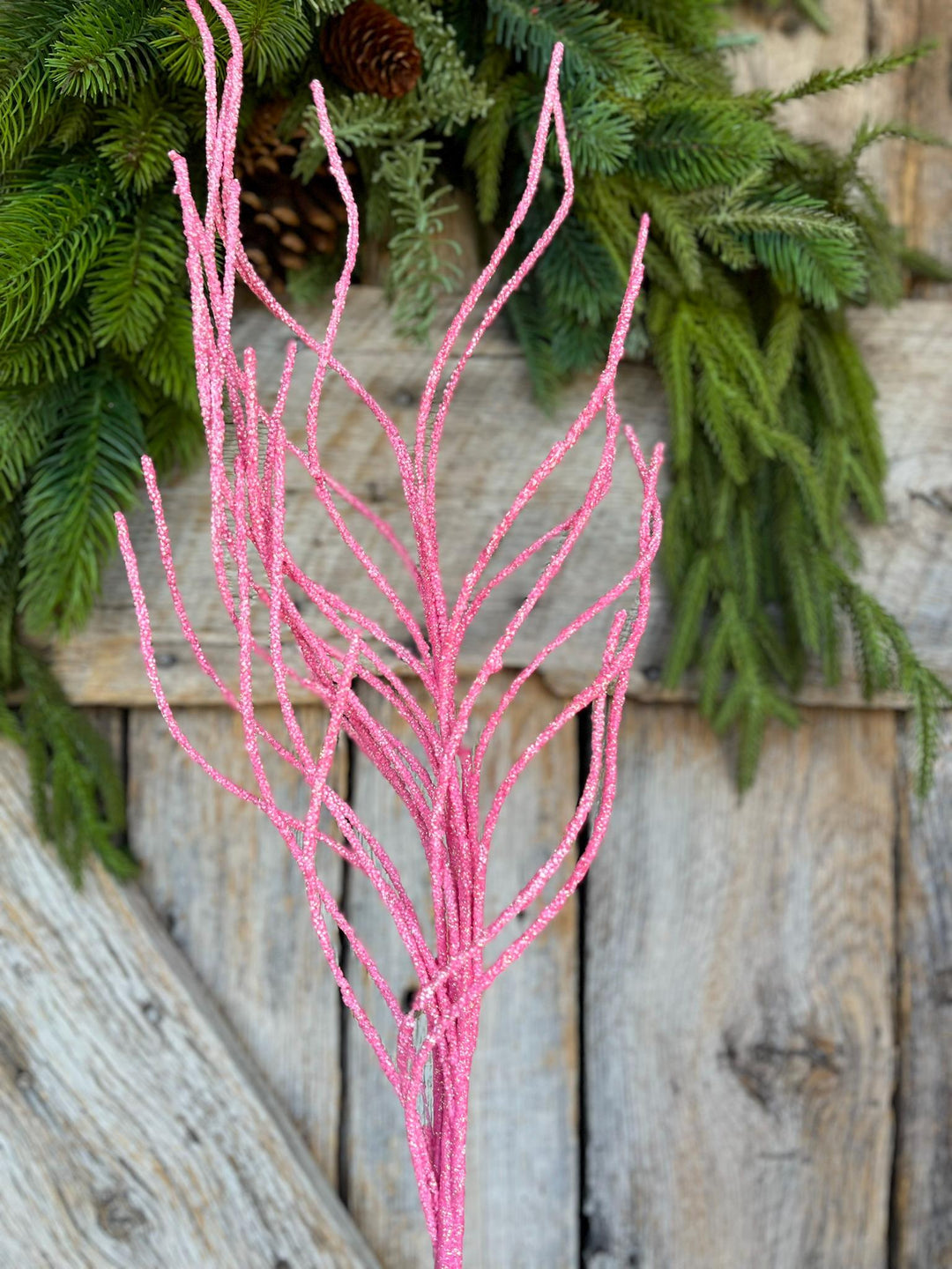 30" Pink Glitter Twig Christmas Spray, Pink Christmas Spray, Christmas Floral Stem