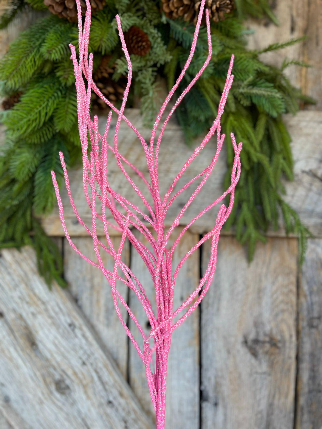 30" Pink Glitter Twig Christmas Spray, Pink Christmas Spray, Christmas Floral Stem