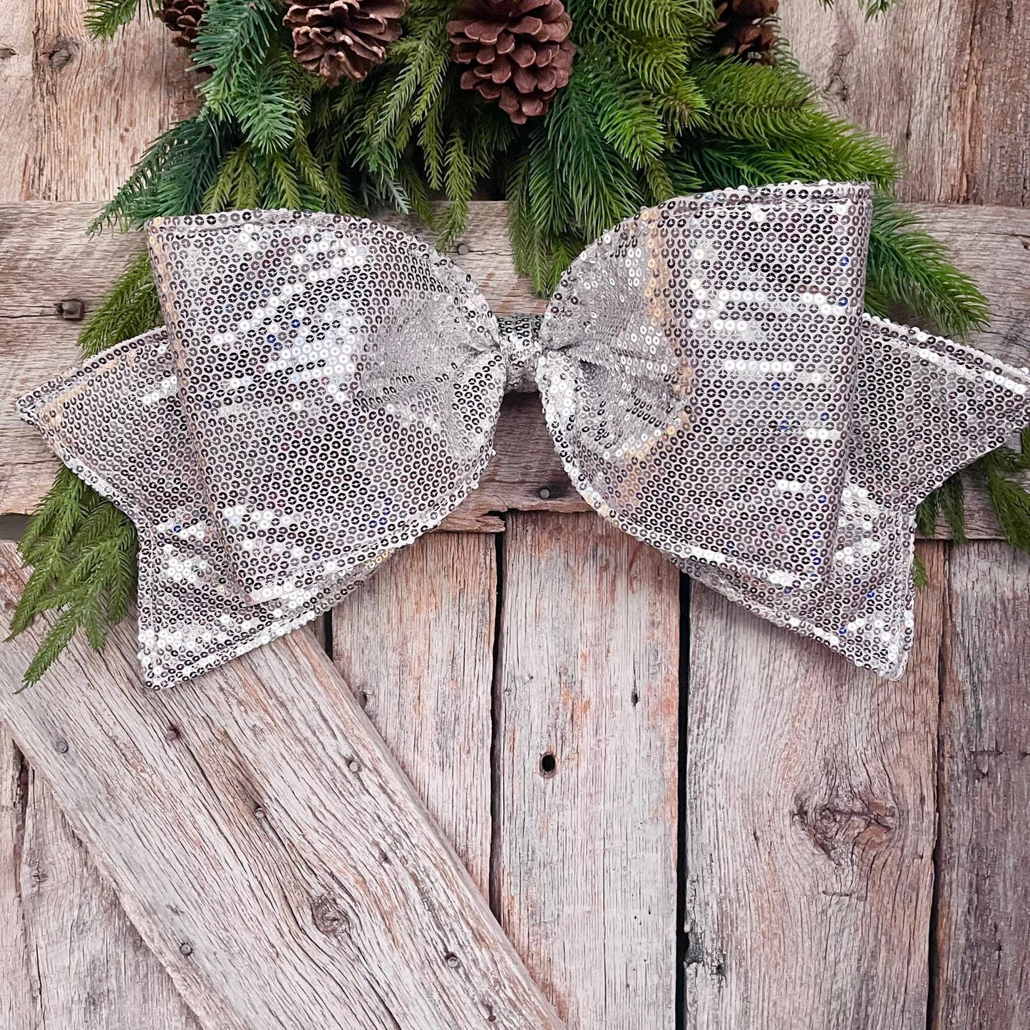 24" Silver Sequin Bow, Farrisilk Bow, Tree Bow