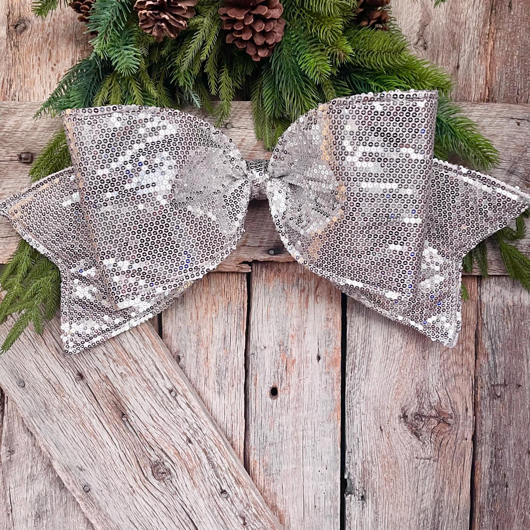 24" Silver Sequin Bow, Farrisilk Bow, Tree Bow