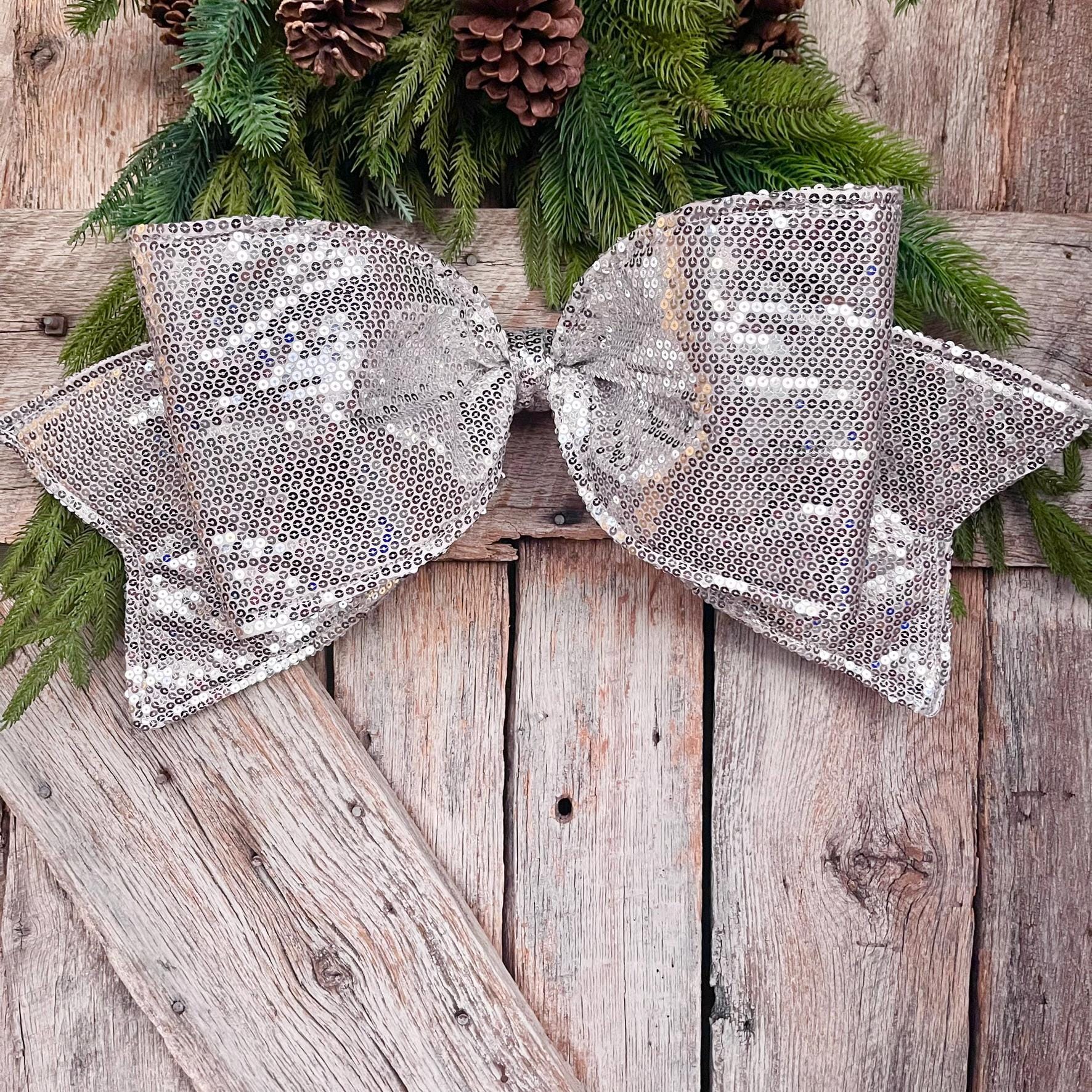 24" Silver Sequin Bow, Farrisilk Bow, Tree Bow