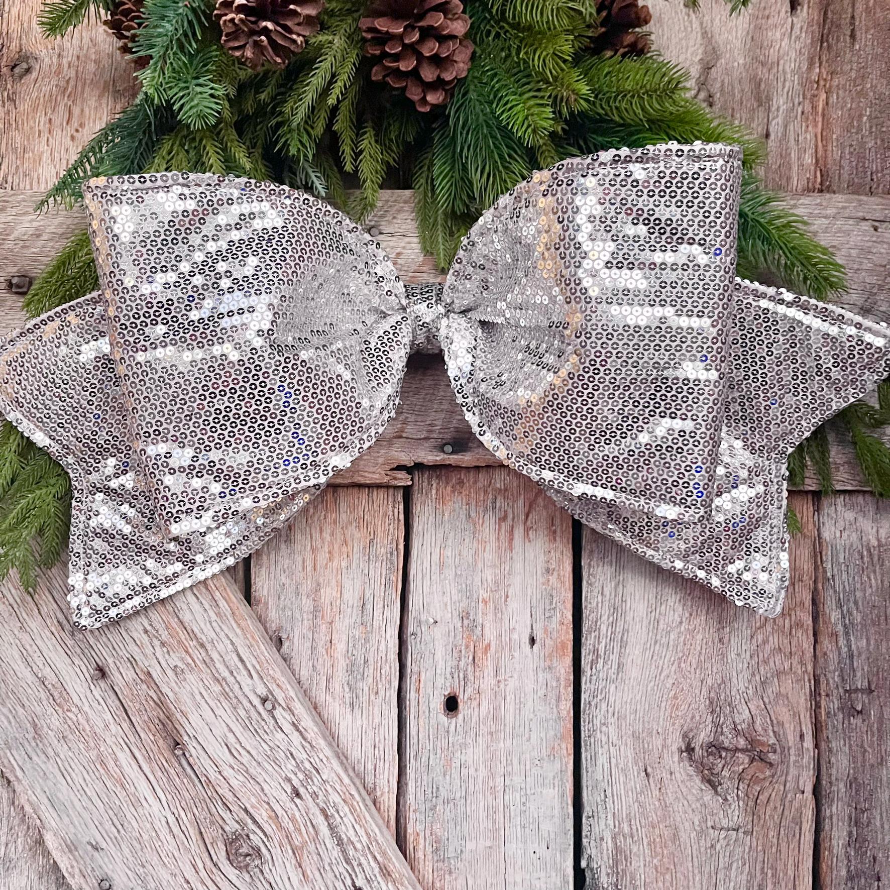 24" Silver Sequin Bow, Farrisilk Bow, Tree Bow