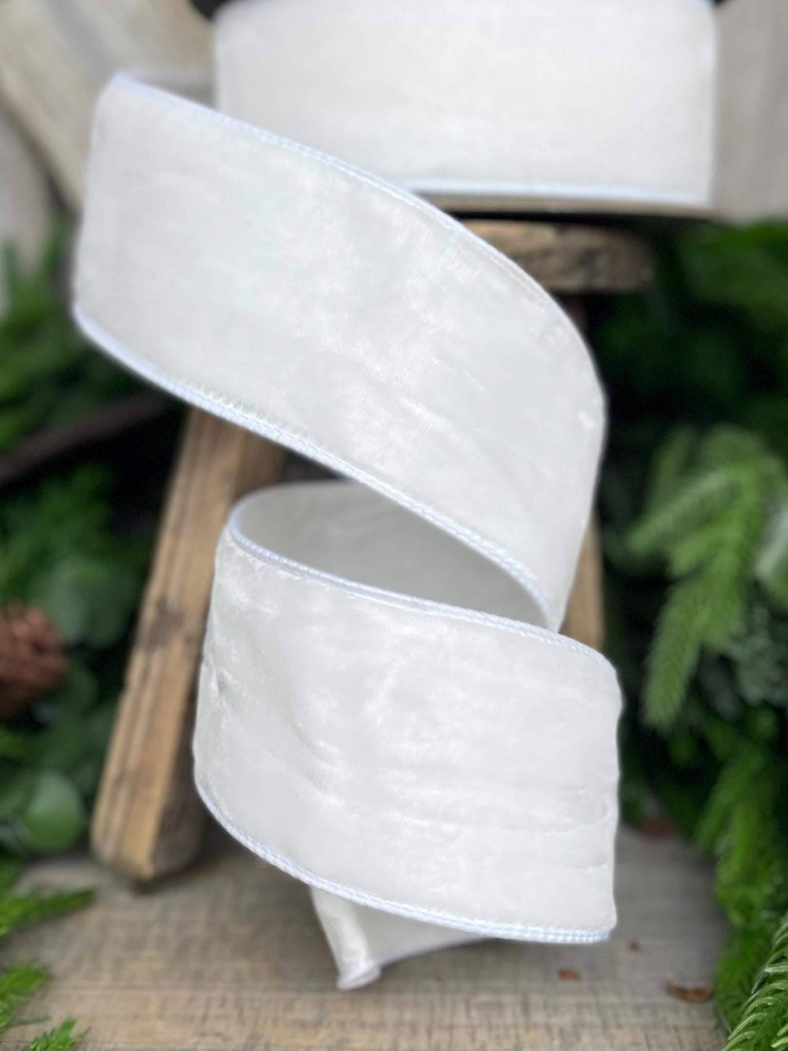 2.5" White Velvet Ribbon, D Stevens Ribbon