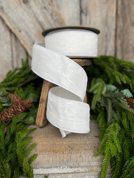 2.5" White Velvet Ribbon, D Stevens Ribbon