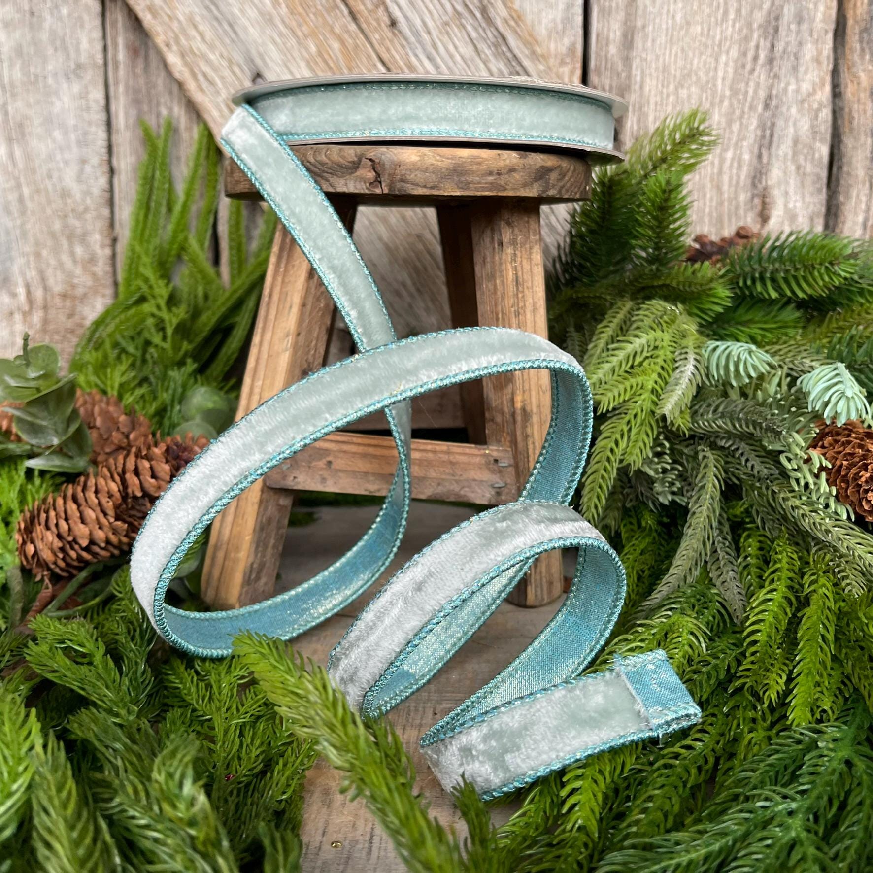 3/4" Light Blue Velvet Luster, Farrisilk Ribbon, Blue Velvet Ribbon