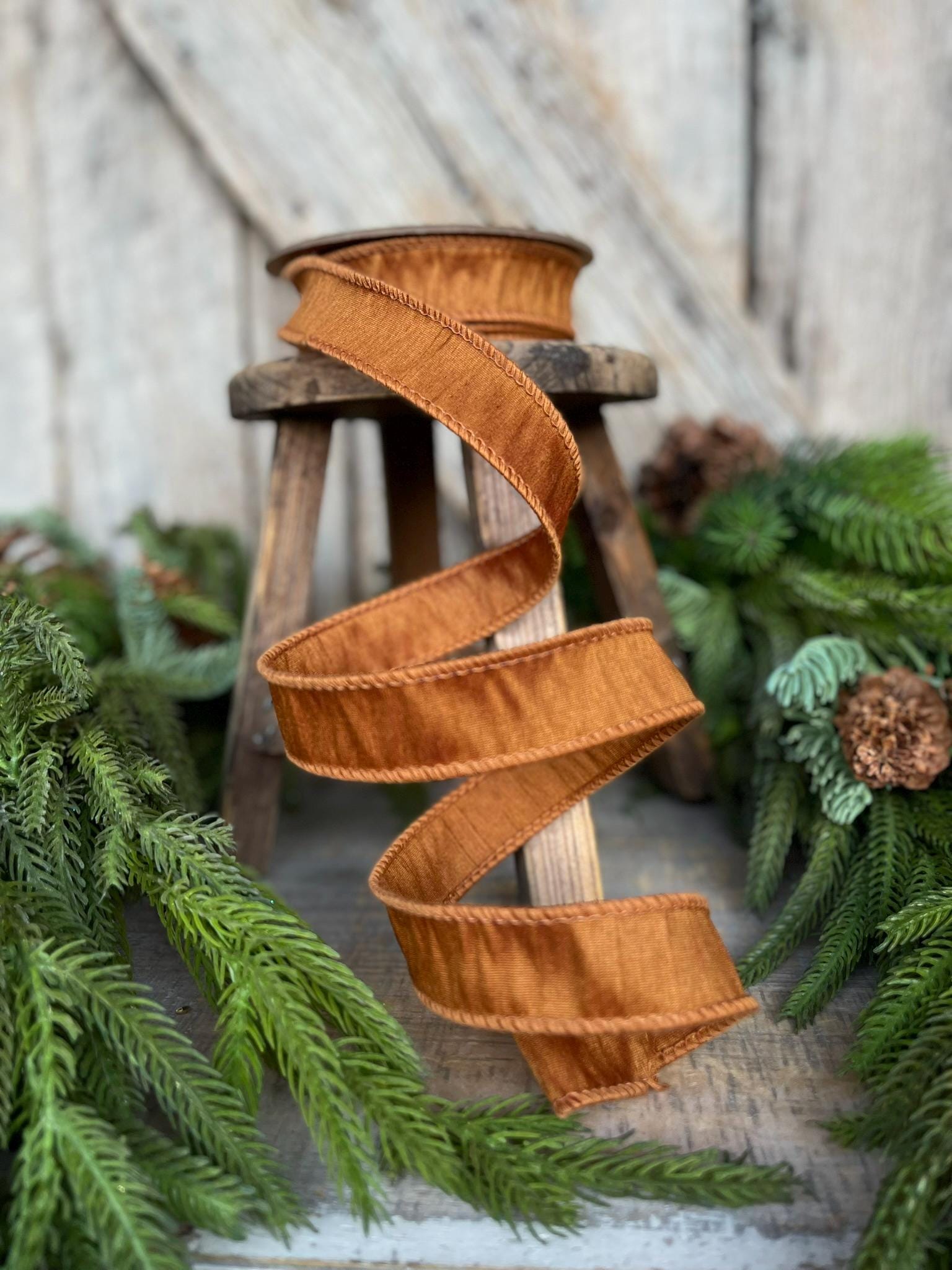 1” Copper Brown Dupioni Ribbon, Fall ribbon, Christmas ribbon