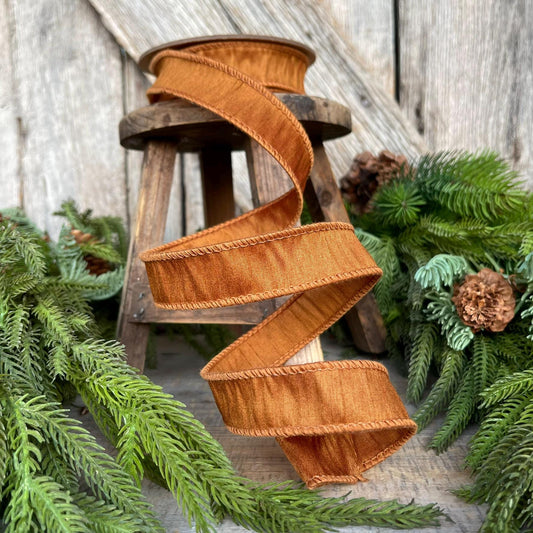 1” Copper Brown Dupioni Ribbon, Fall ribbon, Christmas ribbon