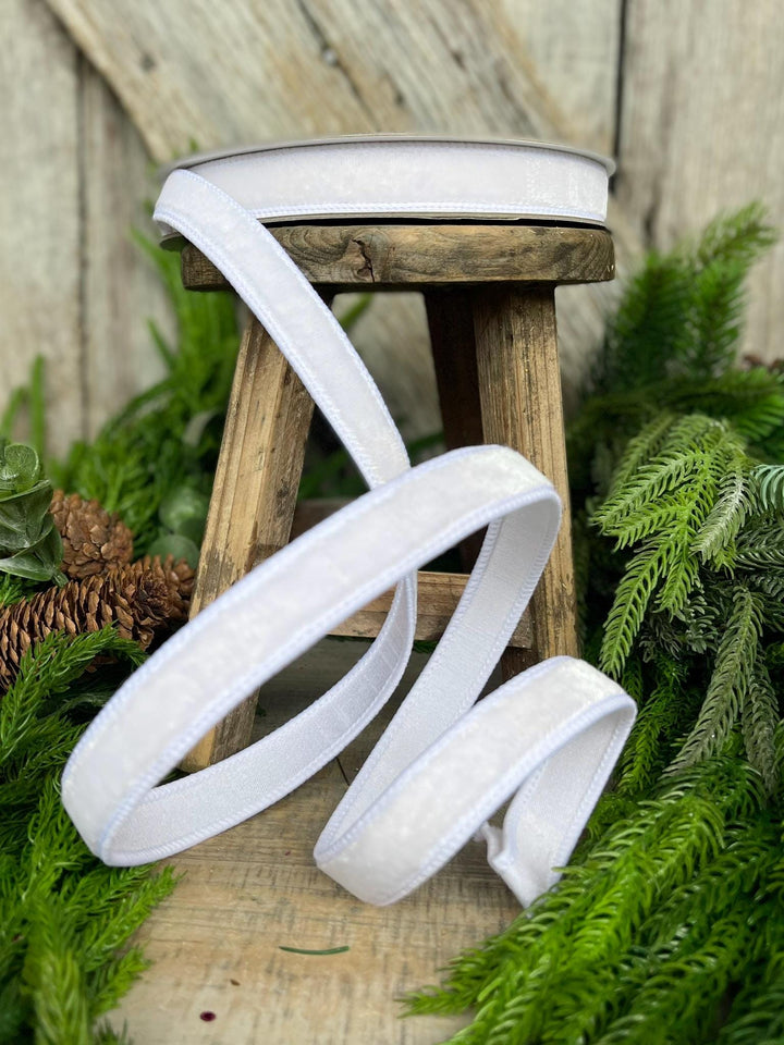 3/4" White Velvet Luster Wired Ribbon, Farrisilk Ribbon, Velvet Ribbon
