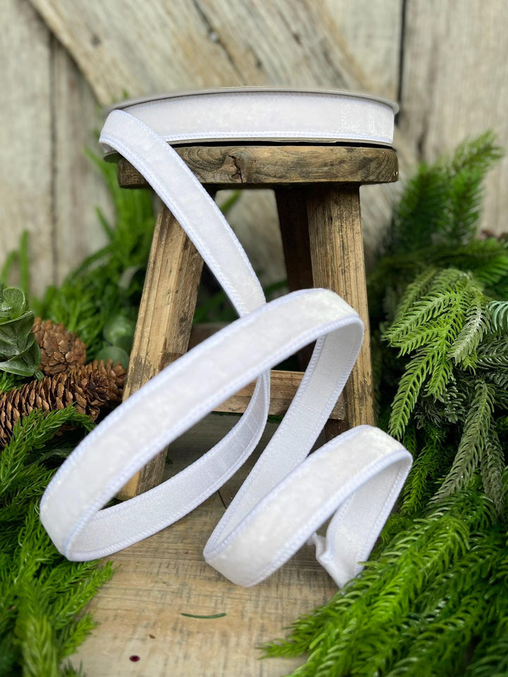 3/4" White Velvet Luster Wired Ribbon, Farrisilk Ribbon, Velvet Ribbon
