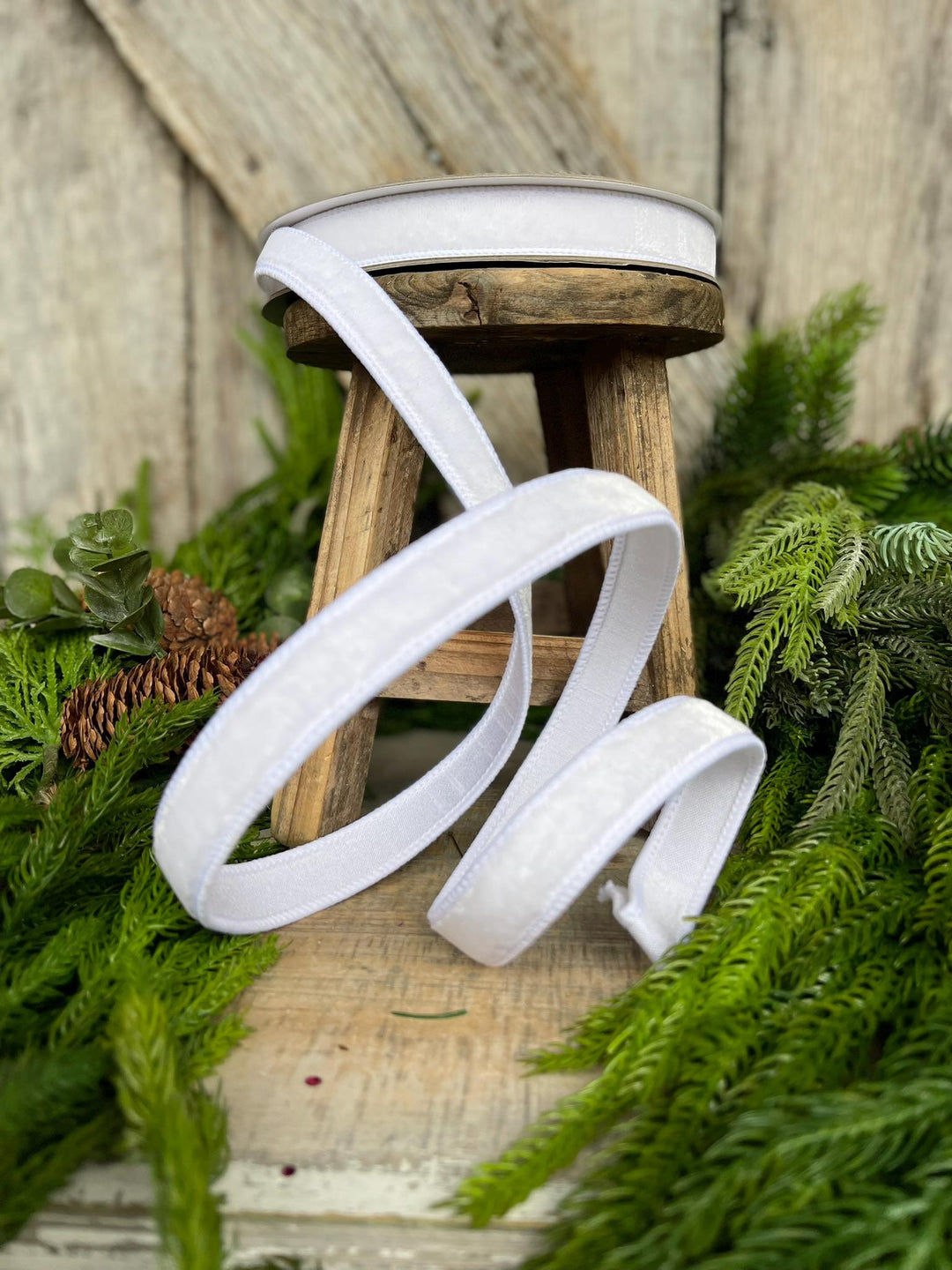 3/4" White Velvet Luster Wired Ribbon, Farrisilk Ribbon, Velvet Ribbon