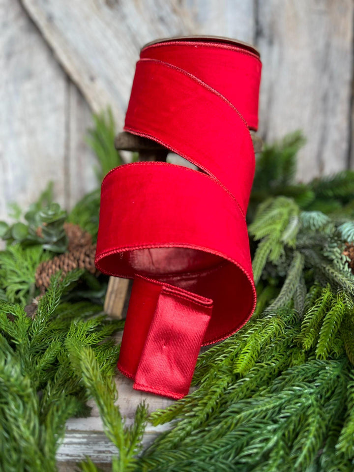 2.5" Red Velvet Ribbon, Christmas Tree Ribbon, Wreath Ribbon
