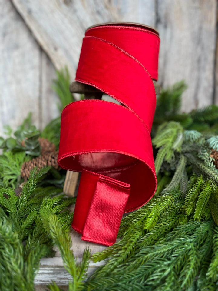 2.5" Red Velvet Ribbon, Christmas Tree Ribbon, Wreath Ribbon