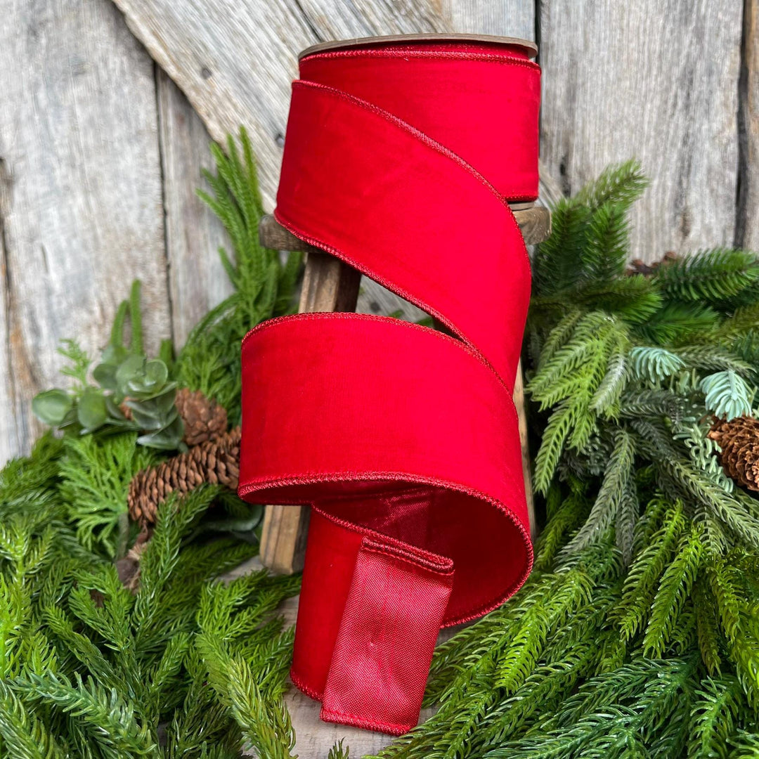 2.5" Red Velvet Ribbon, Christmas Tree Ribbon, Wreath Ribbon