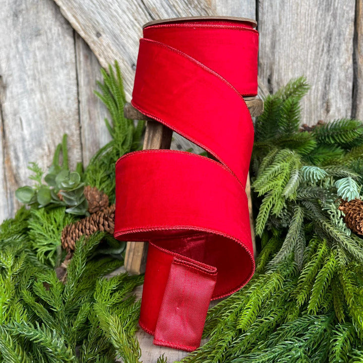 2.5" Red Velvet Ribbon, Christmas Tree Ribbon, Wreath Ribbon