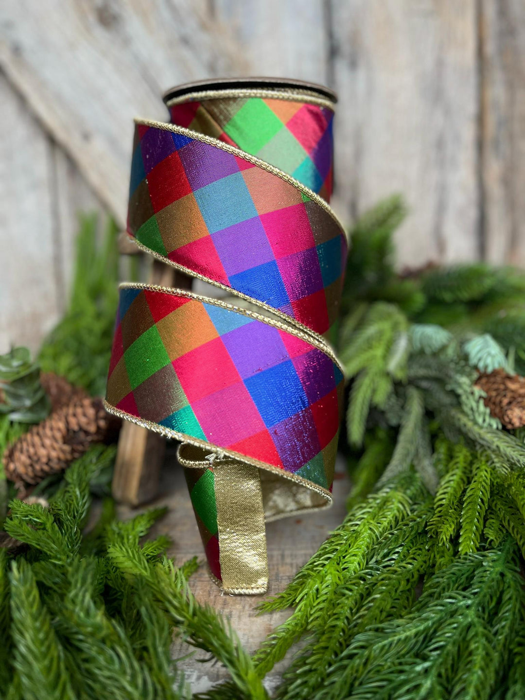 2.5" Color Checks Christmas RIbbon, Colorful Ribbon, Designer Ribbon