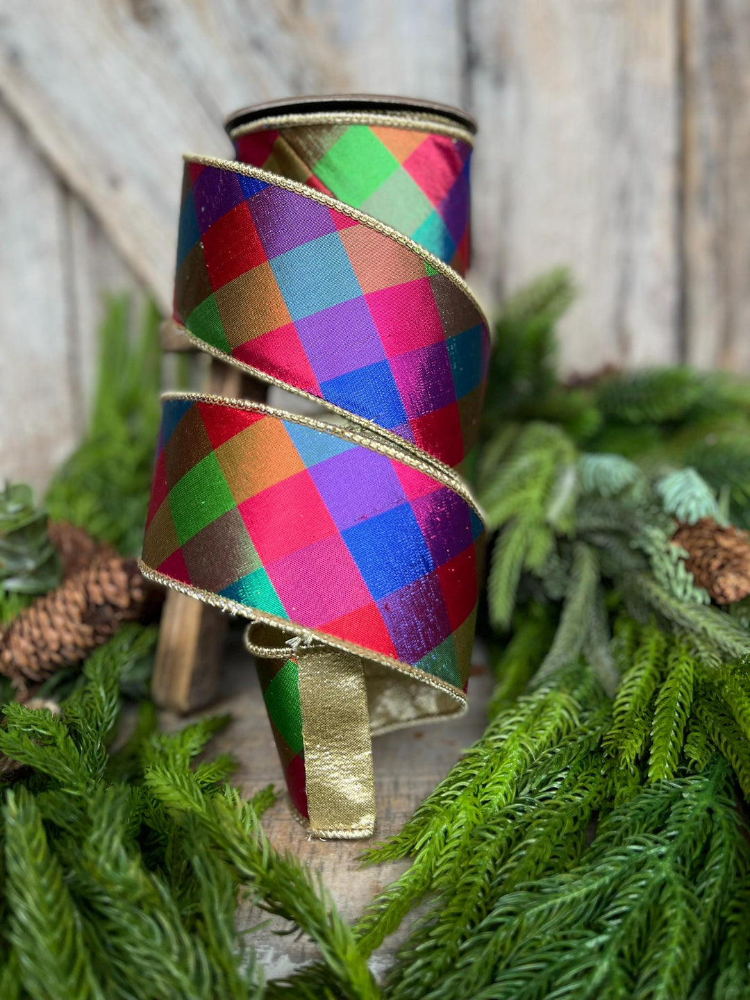 2.5" Color Checks Christmas RIbbon, Colorful Ribbon, Designer Ribbon
