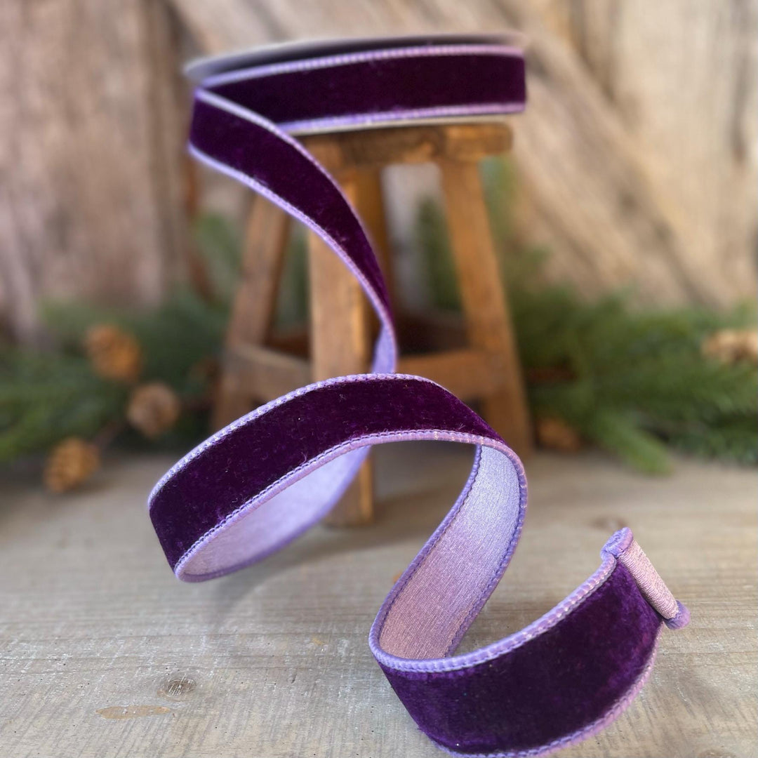 1" Purple Violet Velvet Ribbon, Farrisilk Ribbon, 2 Tone Ribbon