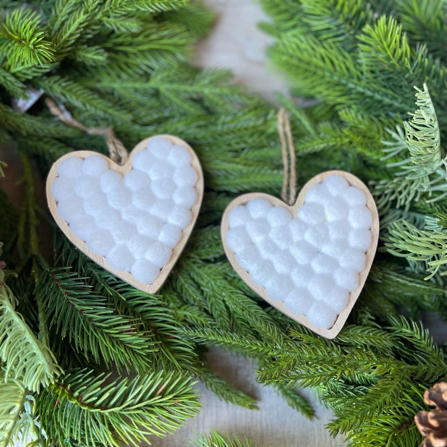 4" Heart Ornaments, Set of 2, White Heart Ornments