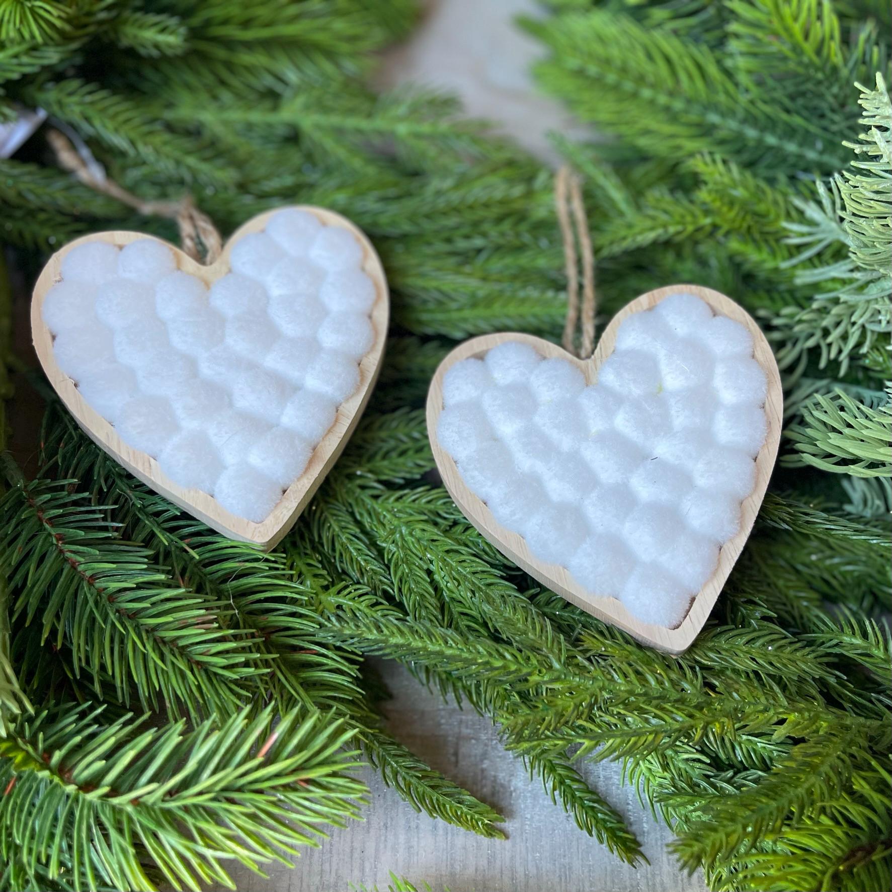4" Heart Ornaments, Set of 2, White Heart Ornments