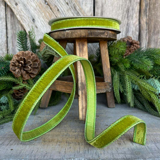 3/4" Lime Green Velvet Ribbon, Farrisilk Ribbon, Christmas Velvet Ribbon