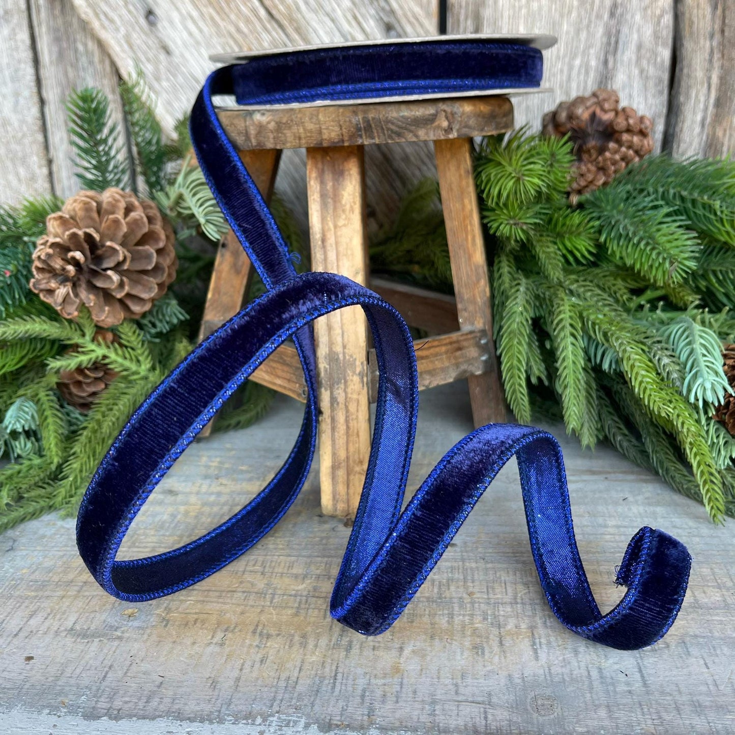 3/4" Navy Blue Velvet Ribbon, Velvet Ribbon, Farrisilk Wired Velvet Ribbon