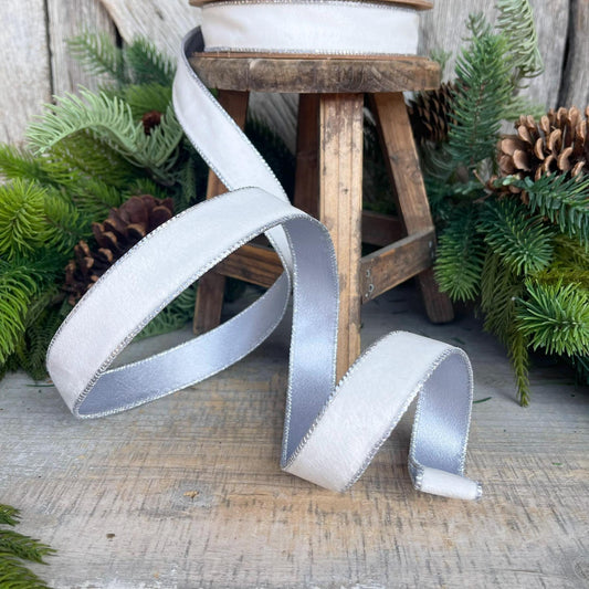 1" White Velvet Ribbon, White Velvet Ribbon, Wired Ribbon