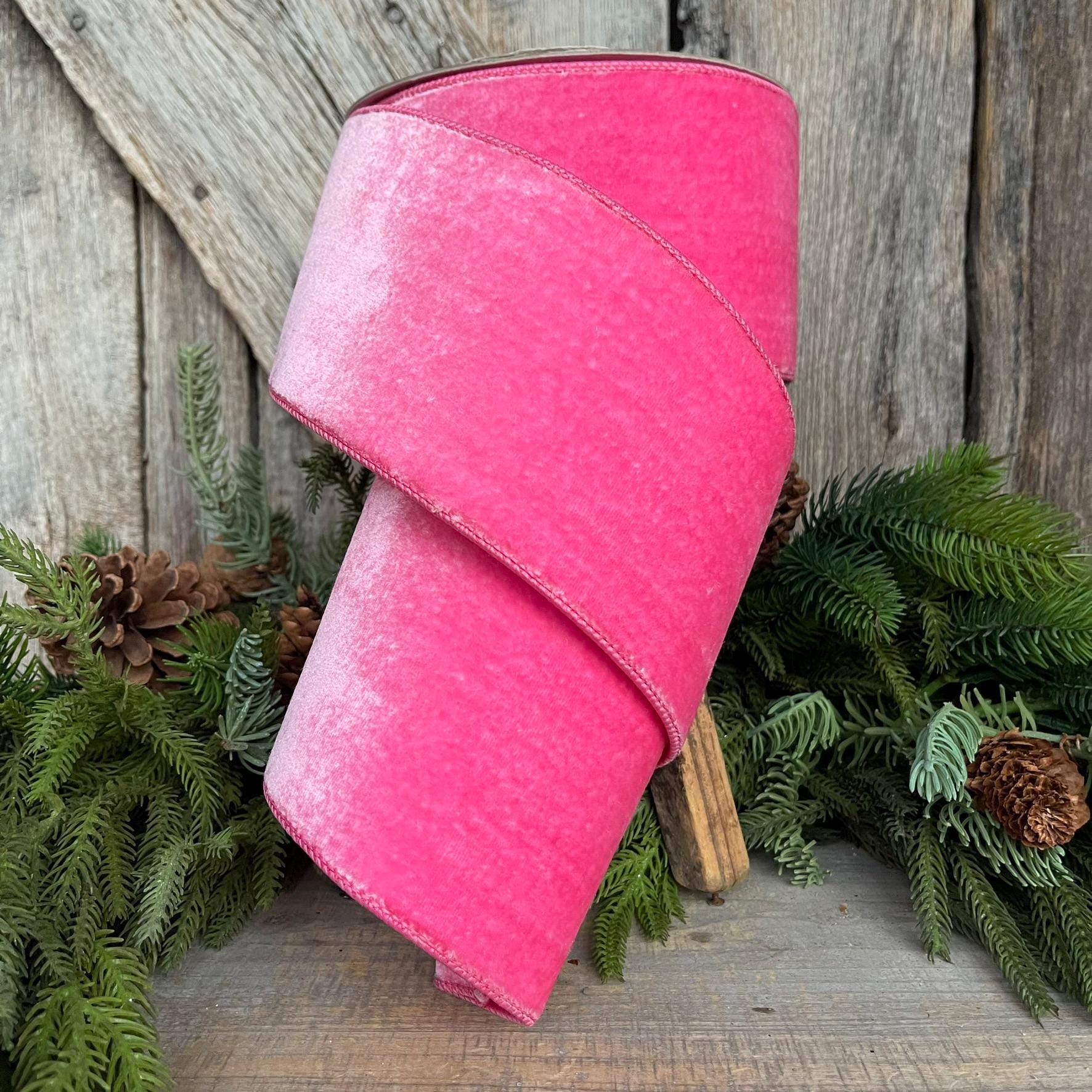 4" Pink Velvet Ribbon, Bubblegum Pink, Wired Velvet Ribbon